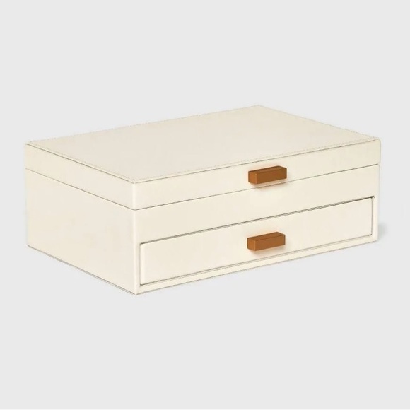 a new day Two Drawer Organizer Jewelry Box Storage Tray Mirror Cream & Brown - Picture 1 of 5